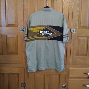 Harley Davidson khaki button down cotton logo shop shirt